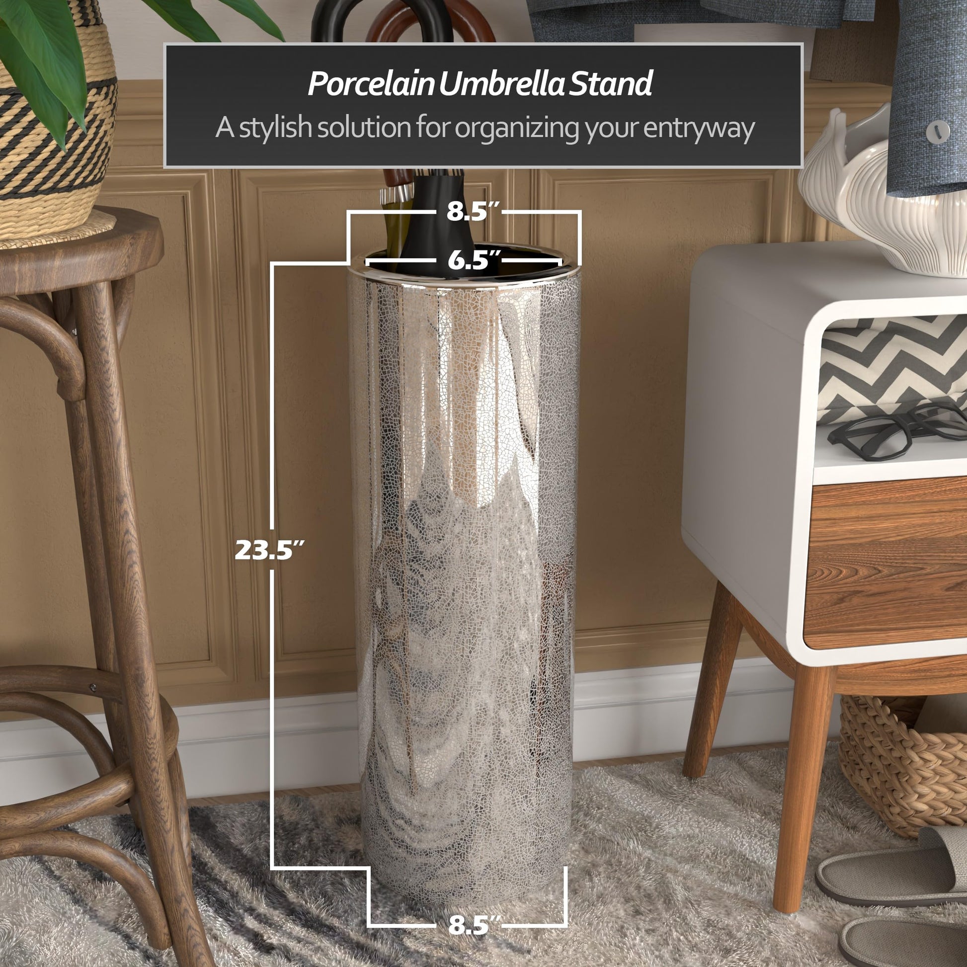 Red Lantern 24" Silver Crackle Umbrella Stand