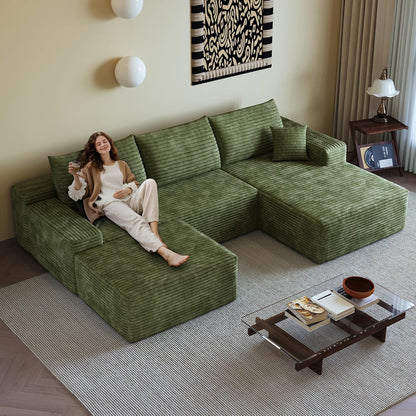 108" Sectional Couches for Living Room Modern Modular Sofa with L-Shape Couchs Upholstered Boneless Couch Deep Seat Sectional Couch with Chaise (Green, Right Facing Chaise+2Seaters+1Ottoman)