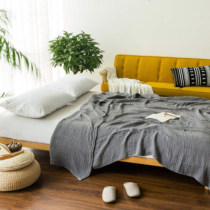 EMME Cotton Blanket Queen Size for Bed Soft Large Muslin Bed Blankets 90"*90" Lightweight Breathable Grey Blanket All Season Gauze Blanket, Grey