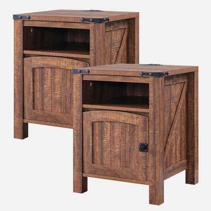 OKD Nightstand with Charging Station Set of 2, 18 Inchs Farmhouse End Table with Adjustable Storage Shelf, Rustic Wood Sofa Side Table for Living Room, Bedroom