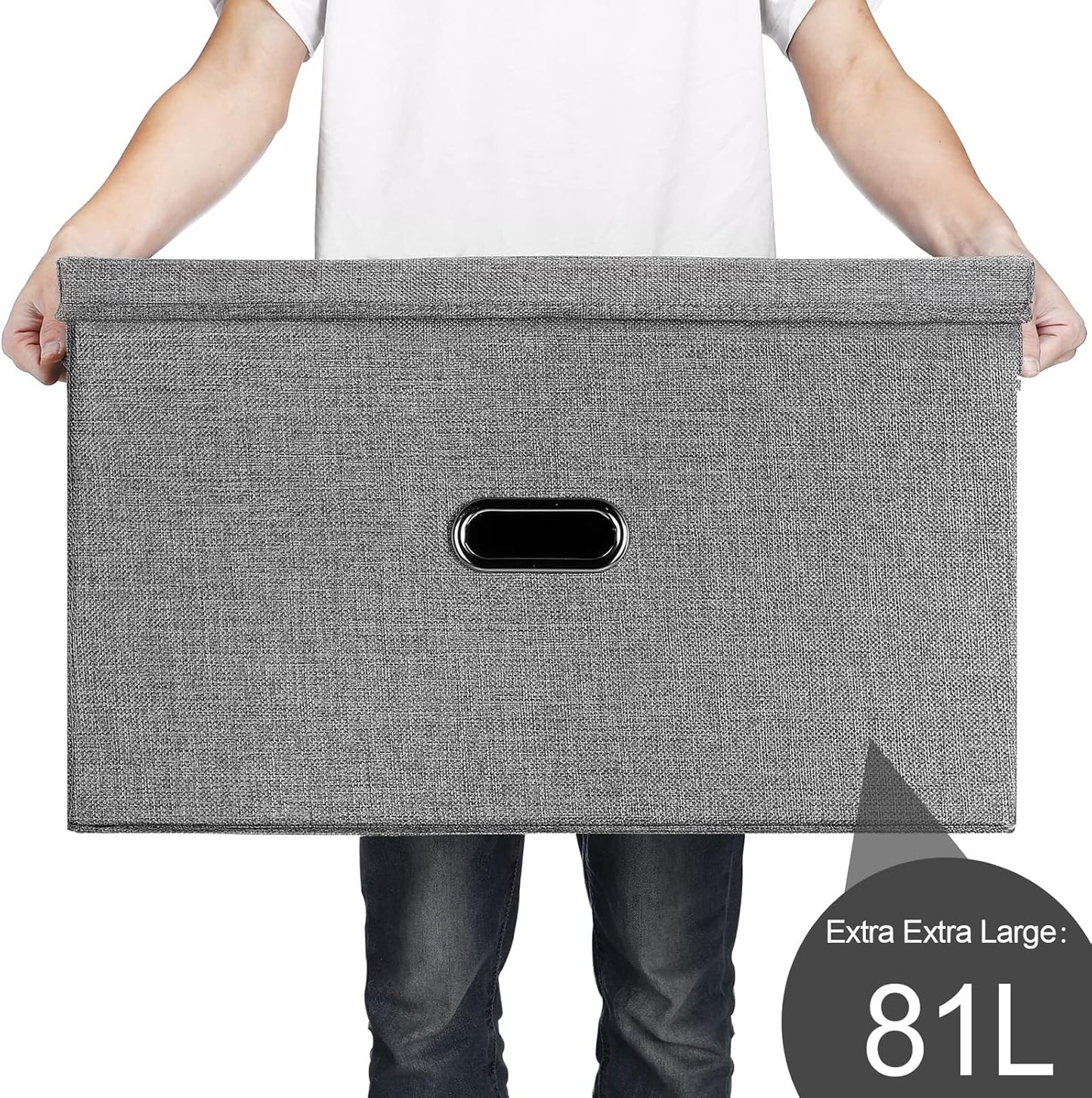 Large Linen Fabric Foldable Storage Bins with Removable Lid and Handles, Washable Storage Box Organizer Containers Baskets Cube with Cover for Bedroom,Closet,Office (Khaki, XXL(2-Pack))