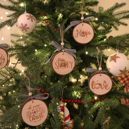 Nativity Christmas Ornaments - Set of 9 Buffalo Plaid Christmas Tree Ornaments Christian Wooden Ornament for Rustic Farmhouse Decorations Holiday Decor Religious Gift