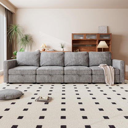 mestyl Modular Sectional Sofa Convertible Sofa Couch Set with Storage for Living Room, Modern 4 Seater Modular Sectional Couch (Grey)