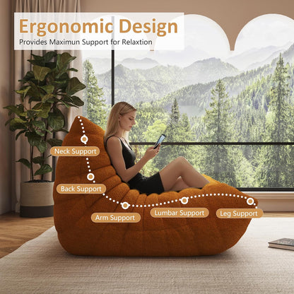 Bean Bag Chair, Oversized Bean Bag Chair for Living Room, Fireside Chair for Adults with Memory Foam Filled, Big Accent Lounge Floor Sofa for Reading, Relax, No Assembly Required. (Yellow 3-Seater)