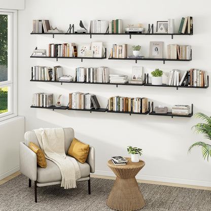 Heimlove 48 Inch Large Floating Bookshelves Set of 3,Black Wall Mounted Bookshelves,Heavy Duty Wooden Shelves for Living Room,Bedroom,Kitchen,Laundry Room Storage & Decor