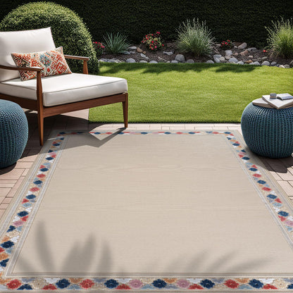 Beverly Rug Outdoor Rug 8x10 Modern Bordered Area Rugs for Indoor and Outdoor Patio Easy to Clean Non Shedding Living Room Porch Garden Washable Outside Carpet (8 x 10 Beige)