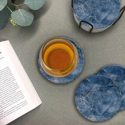 Emerson Coasters for Drinks Absorbent Set of 6 with Holder – Marble Style Coasters – Coasters for Drinks – Drink Coasters for Coffee Table – 100% Ceramic Stone Non Slip – Heavy Duty (Ocean)