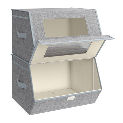 SONGMICS Stackable Storage Bins, Set of 2, with Lids and Front Windows