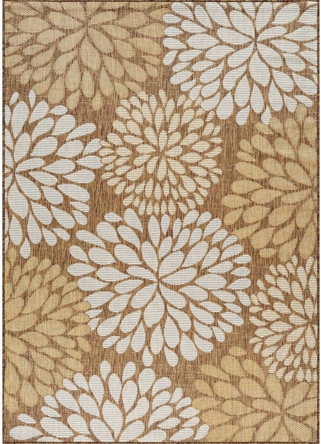 Beverly Rug Outdoor Rug 8x10 Modern Exotic Tropical Leaf Area Rugs for Indoor and Outdoor Patio Deck Porch Garden Water Resistant Washable Outside Carpet (8 x 10 Wooden)