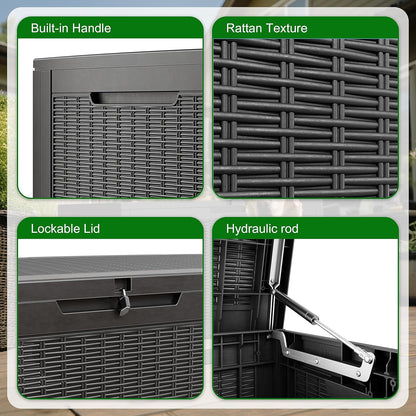 100 Gallon Outdoor Deck Box,Storage Lockable Waterproof Patio Furniture,Garden Tools,Cushions,Pool Accessories Outside Storage Resin Box(Black)