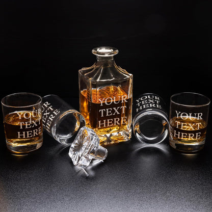 Gifts Inscribed Personalized Whiskey Decanter Set - Engraved Whiskey Decanter Bottle & Set of 4 Custom Drinking Glasses Laser Etched - Customized Whiskey Gift for Wedding, Anniversary, Birthday, Dad
