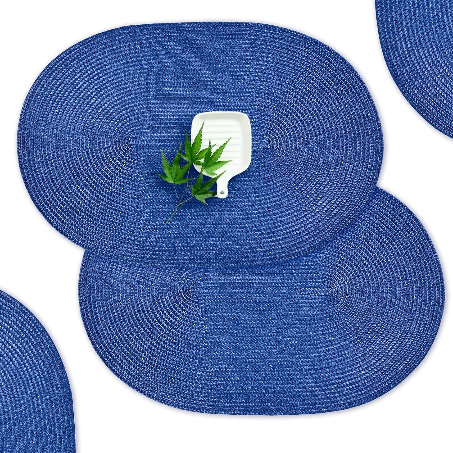 AHHFSMEI Placemats Set of 4 for Dining Table Washable Woven Vinyl Non-Slip 18x12 inches Placemat Heat-Resistant Durable Table Mats for Dining Table Easy to Clean(Navy Blue 4)