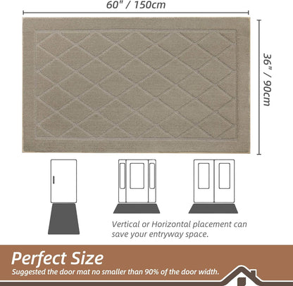BEQHAUSE Dirt Trapper Door Mat 36" x 60", Doormat Non-Slip Entryway Rugs Washable, Dog Door Mat Stain Resistant and Absorbent Welcome Floor Mat for Front Back Door, Muddy Wet Shoes & Paws, Beige