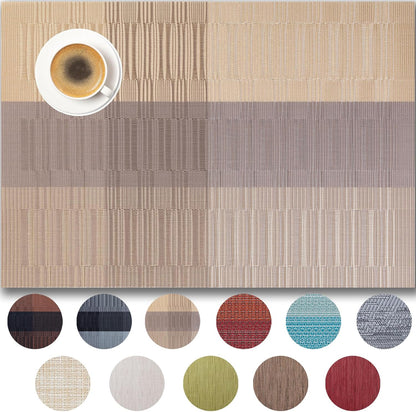 Placemats Set of 4 - Easy Clean Woven Vinyl Placemats for Dining Table, Indoor/Outdoor Place Mats, Washable PVC Table Mats （Gold Dune）