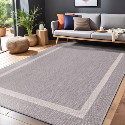 Bordered Outdoor Rug 5x7 Washable Outside Carpet for Indoor Patio Porch Waterproof Easy Cleaning Non Shedding Area Rugs Gray 5 x 7