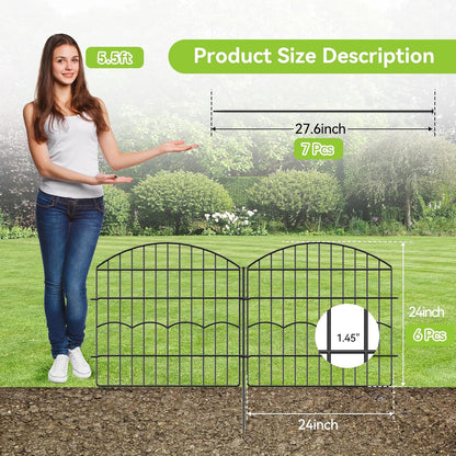 Decorative Garden Fence 6 Panels 12 ft (L)×24in (H) Metal Garden Fences, No Dig Animal Barrier Fencing Rustproof Wire Border Temporary Dog Fence for Patio Outdoor Yard Lawn - Without Door