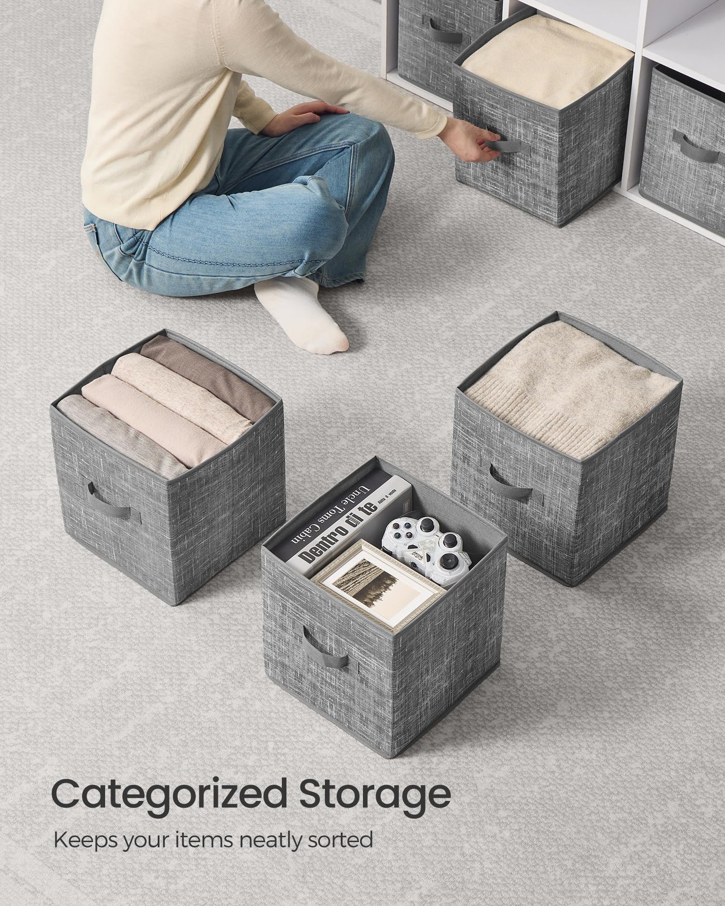 SONGMICS Storage Cubes, Set of 10, 11-Inch Foldable Closet Organizers