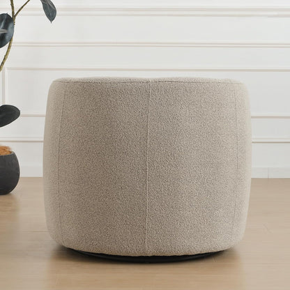 KINWELL 34" Wide Sherpa Swivel Barrel Chair, No Assembly Round Boucle Upholstered Accent Chair Armchair Single Sofa Chair with Toss Pillow for Living Room and Bedroom, Taupe