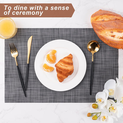 Placemats Set of 6 Washable Indoor/Outdoor Vinyl Place Mats for Dining Table Durable Non-Slip Heat Resistant PVC Weave Table Mats（Cappuccino）