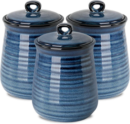 Hasense Kitchen Canisters Set with Airtight Lid for Countertop, 25 Ounce Ceramic Vintage Food Storage Jars Containers Set of 3 with Cover for Coffee, Sugar, Tea, Spice, Candy and Nut, Navy