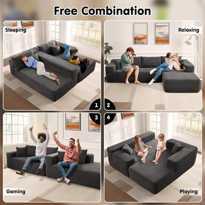 ovios 104" Cloud Sectional Couch with L-Shape Chaise,Modern Modular Sofa with Deep Seat, Upholstered Couches for Living Room Bedroom,No Assembly Required, Grey (Corduroy Fabric)