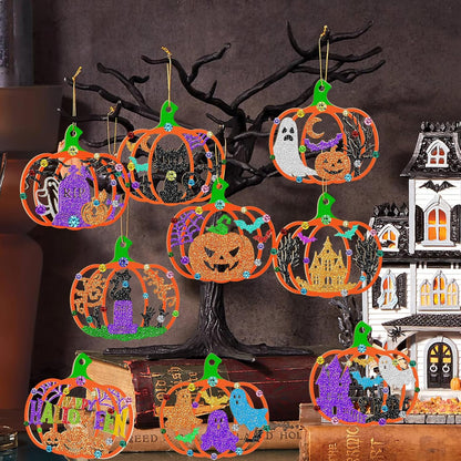 80PCS Wooden Halloween Decoration Pumpkins Ornaments to Paint Happy Halloween Cutouts Unfinished, DIY Blank Unfinished Ghost Spider Web Black Cat Trick or Treat Boo Ornament for Home Crafts Hanging