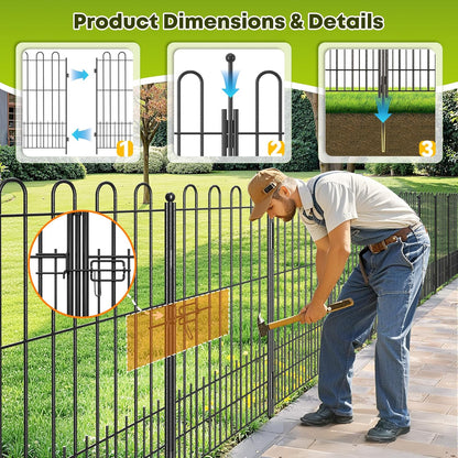 10 Panels Decorative Garden Fence with U-Shape and Latch Gate, 39.51 in(H) X 23.08 ft(L) Dog Fence Outdoor for Yard Security, Garden Fencing Includes Deep Stakes