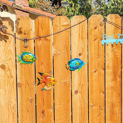 Weibefee Coastal Wall Decor, Ocean Sea Metal Fish Wall Decor, Hanging Wall Art Decoration for Indoor Outdoor, Beach Nautical Tropical Fish Wall Sculpture for Pool Bathroom Bedroom Patio