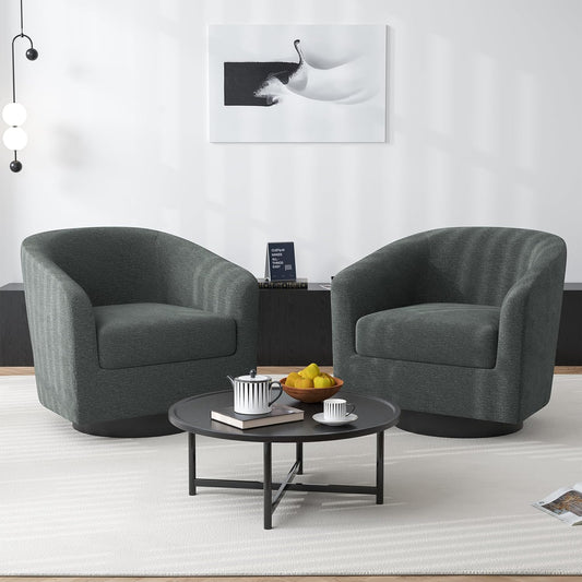Swivel Barrel Accent Chair, Modern Round Chenille Fabric Arm Chair for Living Room, Bedroom, Comfy