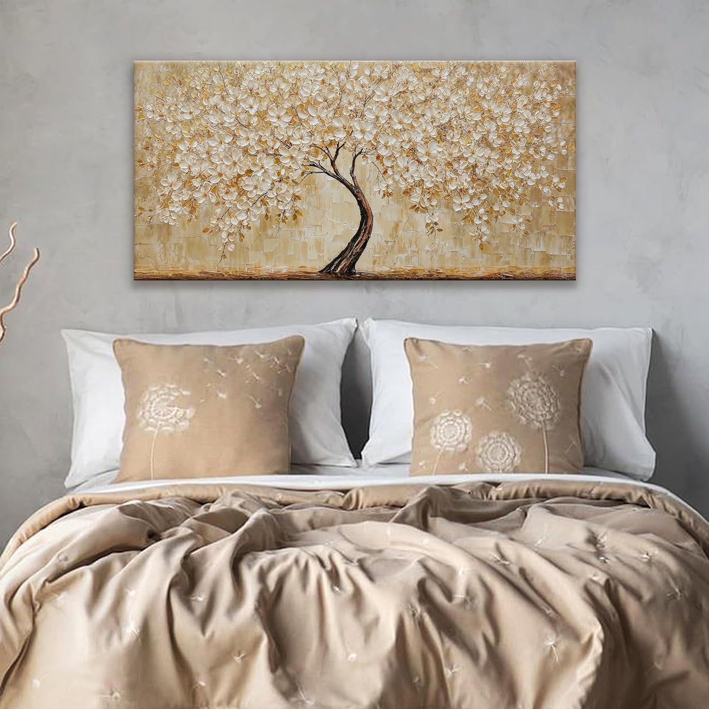 TAIJXAGSG Botanical Wall Art Gold Tree Flower Abstract Wall Decor Modern Canvas Art Wall Decor Print Abstract Paintings Pictures For Bedroom Bathroom Office Home Artwork Can Be Hung Directly 20"X 40"