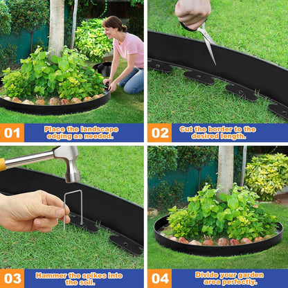4 Inch x 66 FT (Multiple Sizes Available) Landscape Edging, Garden Edging Borders with 70pcs Upgrade Stakes, Flexible No Dig Plastic Garden Border for Lawn, Landscaping, Flower Beds, tree and Yard