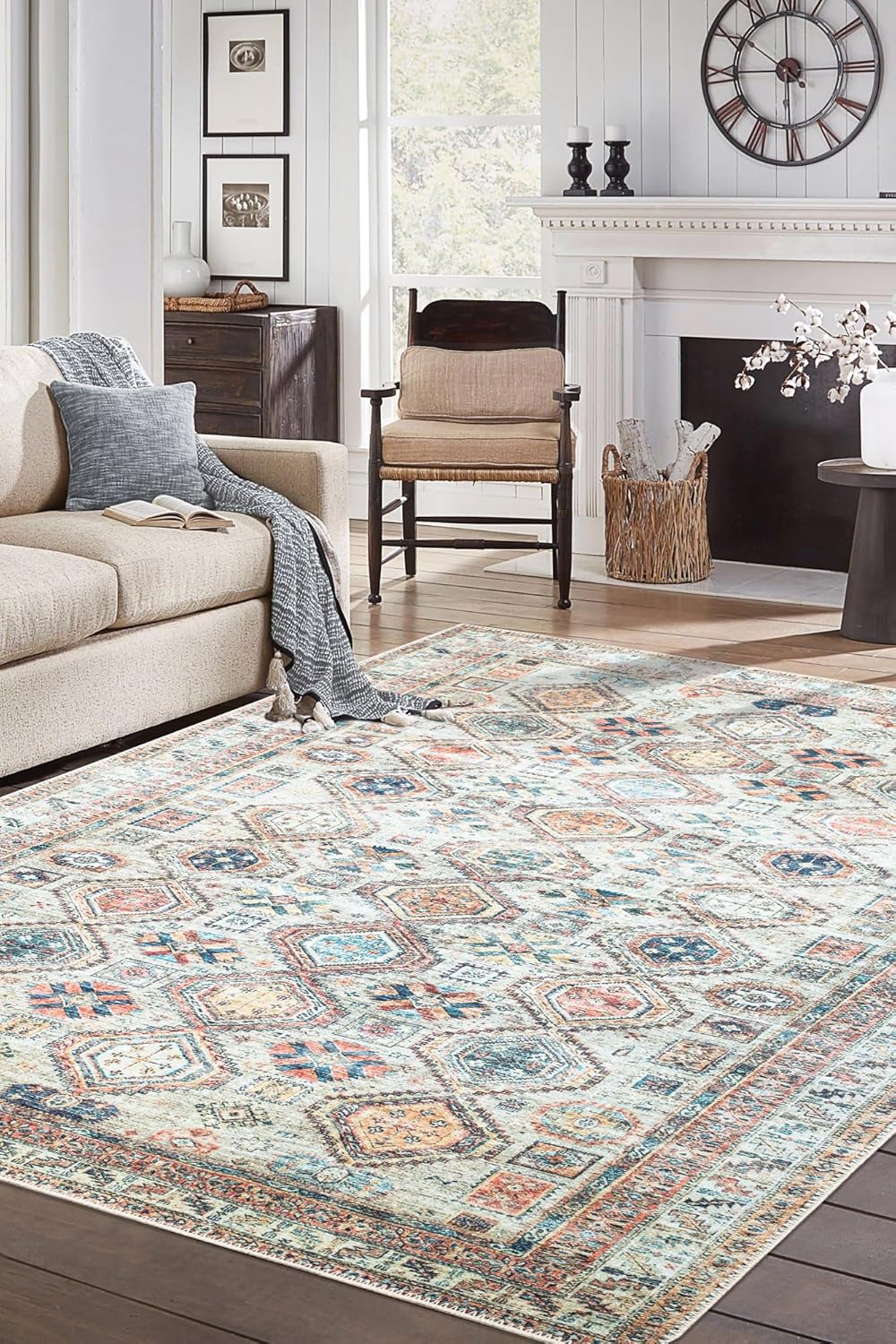 Keen Home Design 6x9 Rug - Machine Washable Area Rug with Non-Slip Backing, Ideal for Living Room, Dining Room, Bedroom - Vintage, Easy Clean, Durable, Low Pile Rug - (6' x 9')