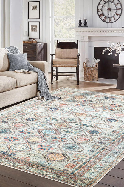 Keen Home Design 10x14 Rug - Machine Washable Area Rug with Non-Slip Backing, Ideal for Living Room, Dining Room, Bedroom - Vintage, Easy Clean, Durable, Low Pile Rug - (9'7" x 14')