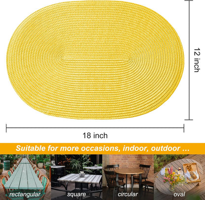 AHHFSMEI Placemats Set of 4 for Dining Table Washable Woven Vinyl Non-Slip 18x12 inches Placemat Heat-Resistant Durable Table Mats for Dining Table Easy to Clean (Oval Yellow, 4)