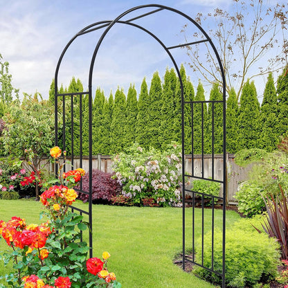 Metal Garden Arch 85.82" H Garden Arbor Trellis Climbing Plants Support Rose Lines Arch Outdoor Lawn Wedding Party Events Archway Black