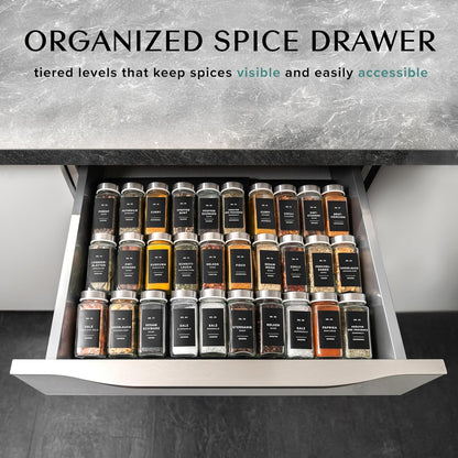Spice Drawer Organizer - Expandable Spice Rack for Drawer, Black Seasoning Organizer for Drawer Spice Organizer, Spice Organization Seasoning rack insert for Cabinet (Jars Not Included)