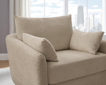 360° Swivel Accent Armchair, 39.3" Oversized, Sherpa Boucle Fabric Sofa Chair with Removable Back & Arm Pillows, Swivel Chair with Cozy Soft Padded, No Assembly Required (1, Camel)