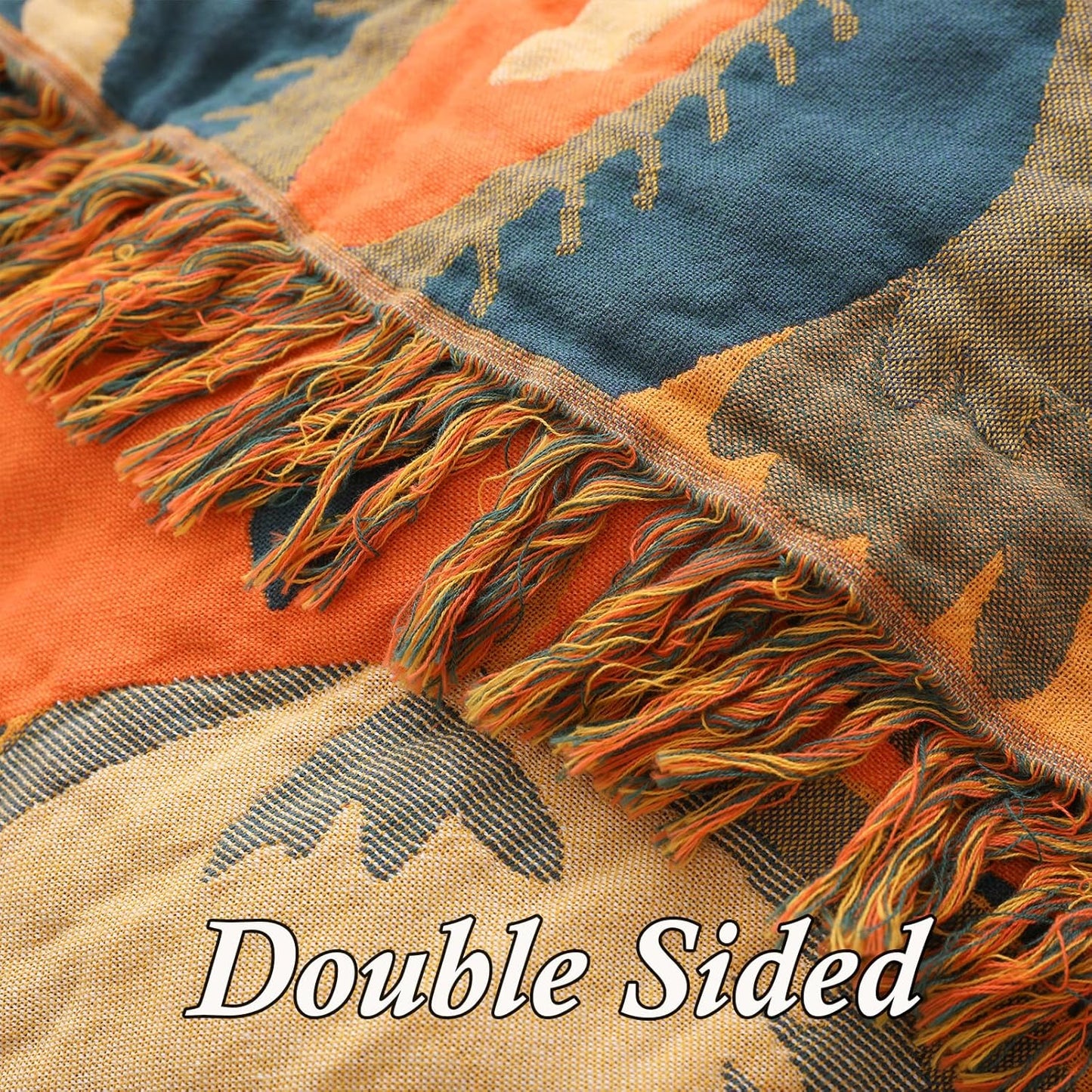 Snycler Boho Throw Blanket for Bed, 100% Organic Cotton Muslin Soft Throw-Orange Boho Floral Farmhouse Rustic Spring Summer Fall Decor Blanket for Couch Sofa Quilt and Gift, 60" x 80"