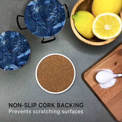 Emerson Coasters for Drinks Absorbent Set of 6 with Holder – Marble Style Coasters – Coasters for Drinks – Drink Coasters for Coffee Table – 100% Ceramic Stone Non Slip – Heavy Duty (Maze)