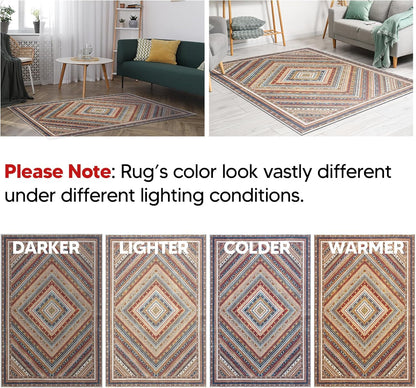 Keen Home Design 6x9 Rug - Machine Washable Area Rug with Non-Slip Backing, Ideal for Living Room, Dining Room, Bedroom - Vintage, Easy Clean, Durable, Low Pile Rug - (6' x 9')