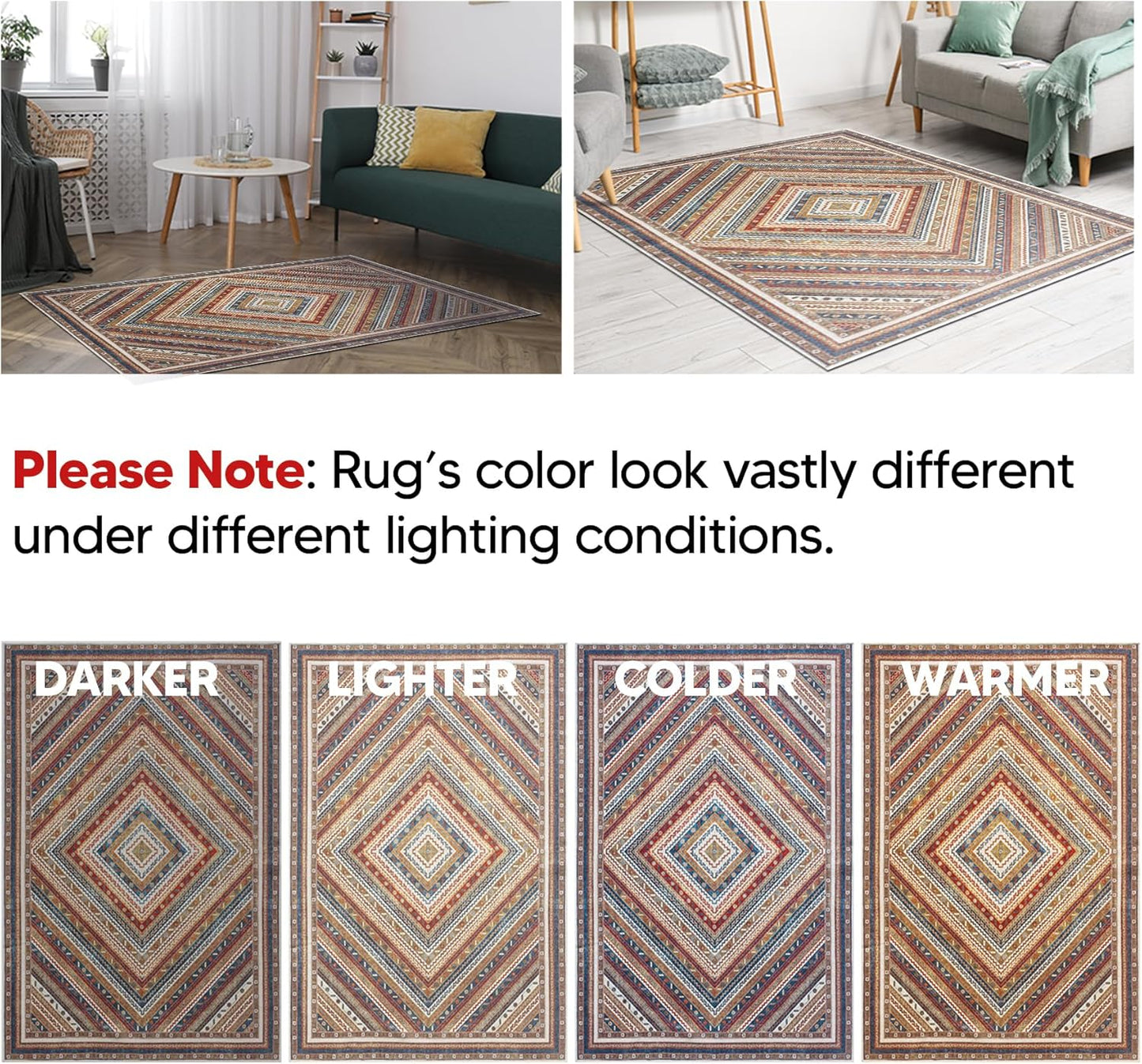 Keen Home Design 5x7 Rug - Machine Washable Area Rug with Non-Slip Backing, Ideal for Living Room, Dining Room, Bedroom - Vintage, Easy Clean, Durable, Low Pile Rug - (5' x 7')