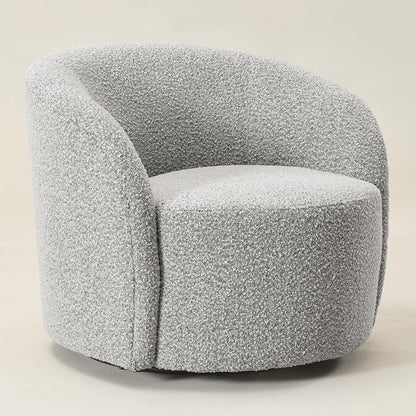 KINWELL Sherpa Swivel Barrel Chair & Round Ball Pillow Set - 34" Wide Modern Boucle Accent Chair with 9” Matching Nordic Decorative Throw Pillow for Living Room and Bedroom(Black White)