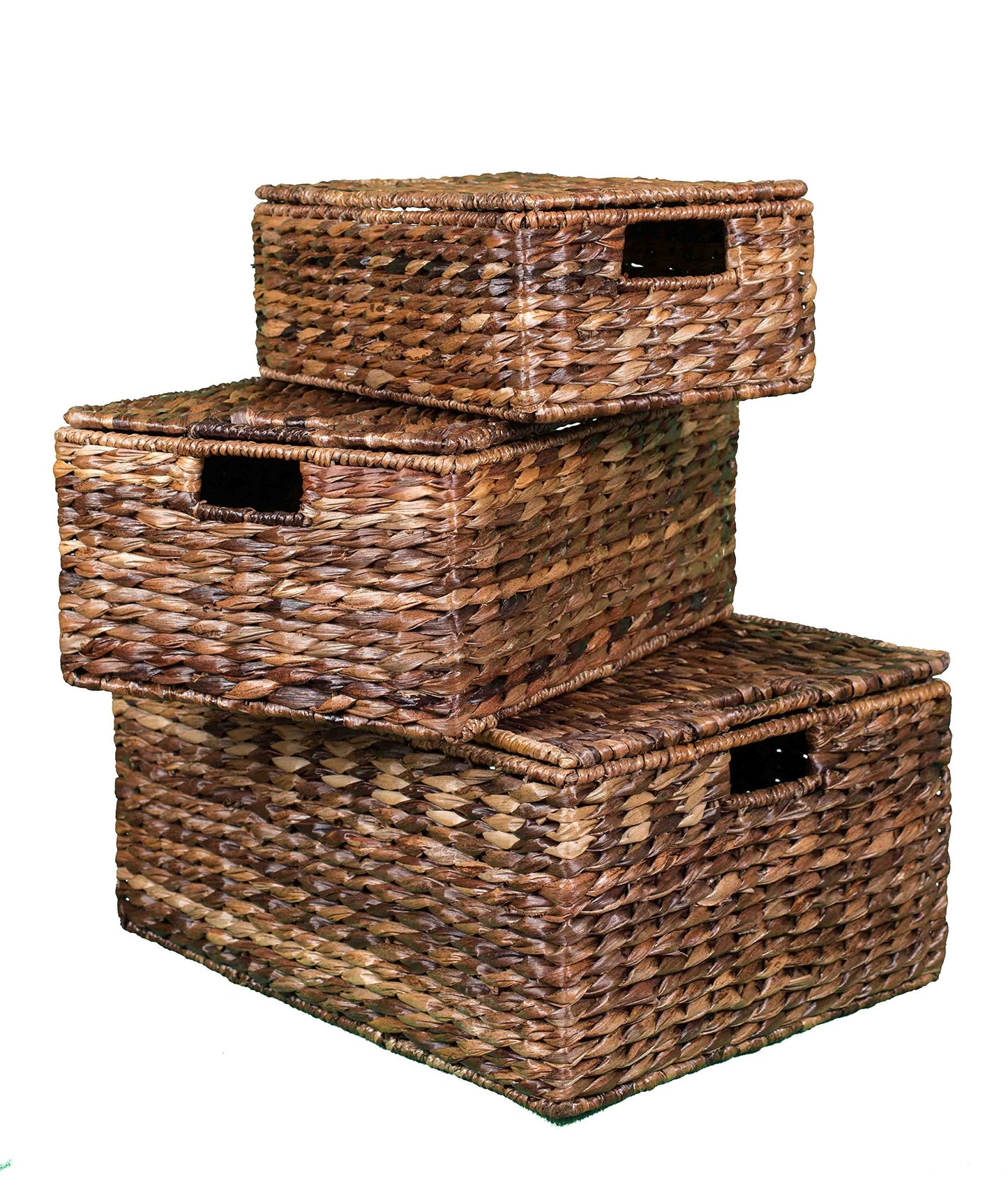 BIRDROCK HOME Abaca Nesting Baskets Set of 3 - Handwoven Storage Baskets w/Handles - Box Organizer