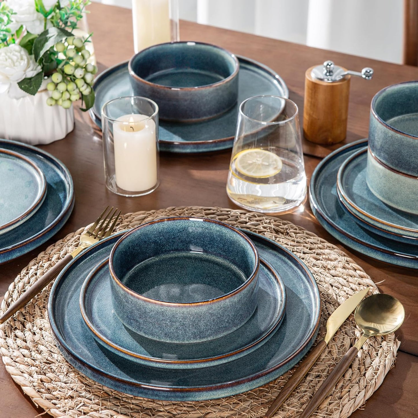 AmorArc Ceramic Dinnerware Sets, Handmade Reactive Glaze Stoneware Plates and Bowls Sets,Highly Chip and Crack Resistant | Dishwasher & Microwave Safe Dishes Set, Service for 6 (18pc)