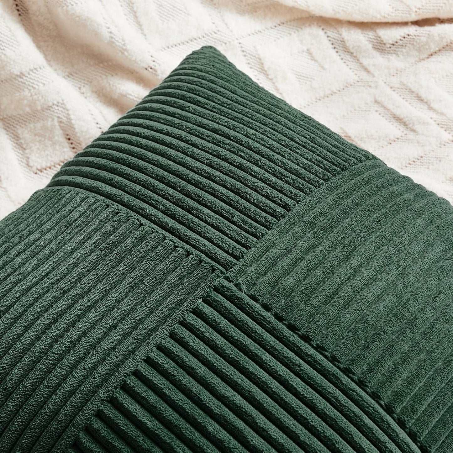 Fancy Homi Set of 2 Dark Green Long Lumbar Decorative Throw Pillow Covers 16x24 Inch for Living Room Couch Bed, Boho Farmhouse Forest Green Home Decor, Soft Corduroy Corss Textured Cushion Case