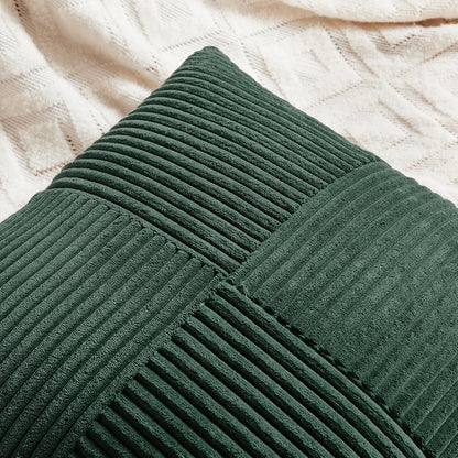 Fancy Homi Set of 2 Dark Green Long Lumbar Decorative Throw Pillow Covers 16x24 Inch for Living Room Couch Bed, Boho Farmhouse Forest Green Home Decor, Soft Corduroy Corss Textured Cushion Case