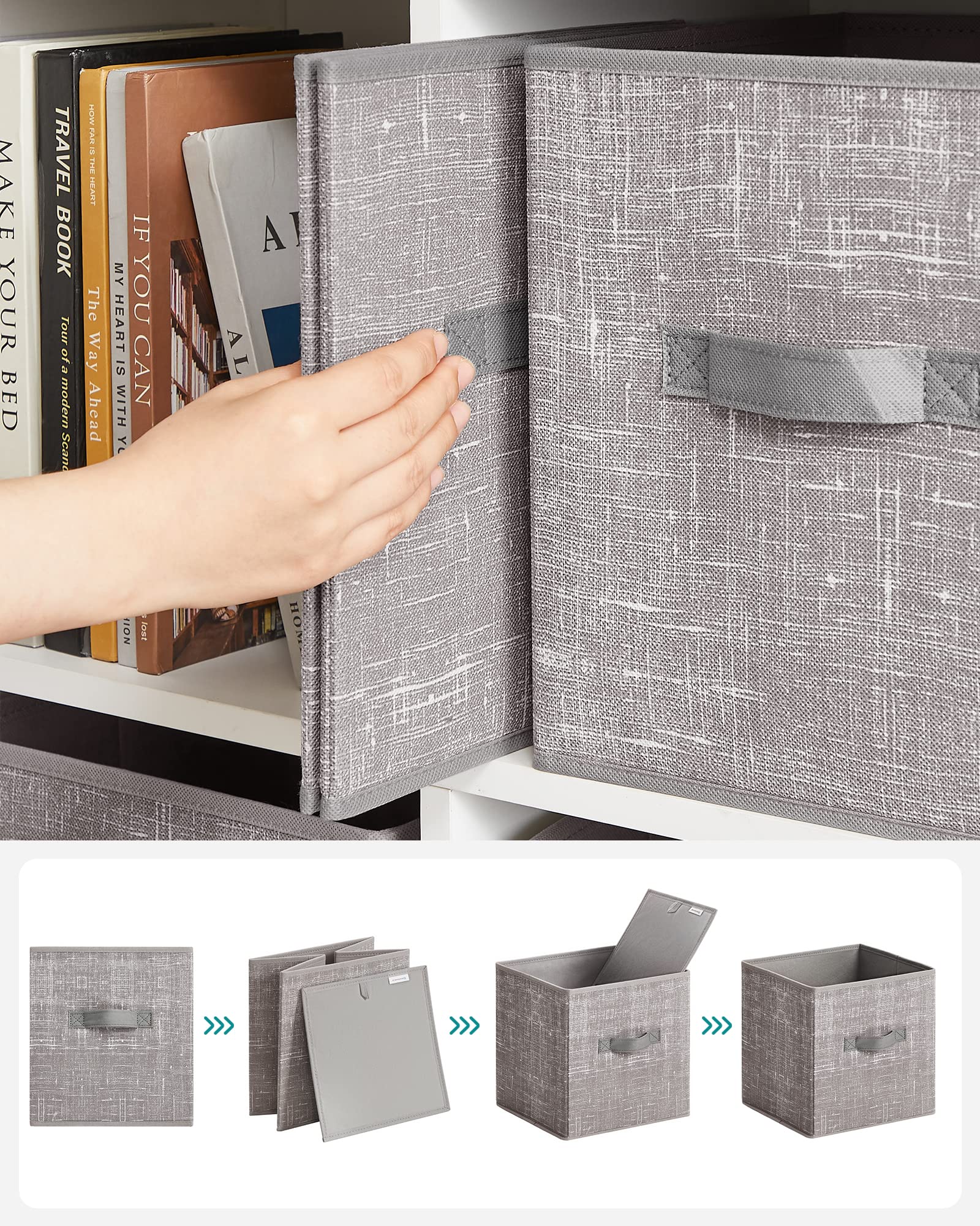 SONGMICS Storage Cubes, 11-Inch Non-Woven Fabric Bins with Double Handles, Set of 6, Closet