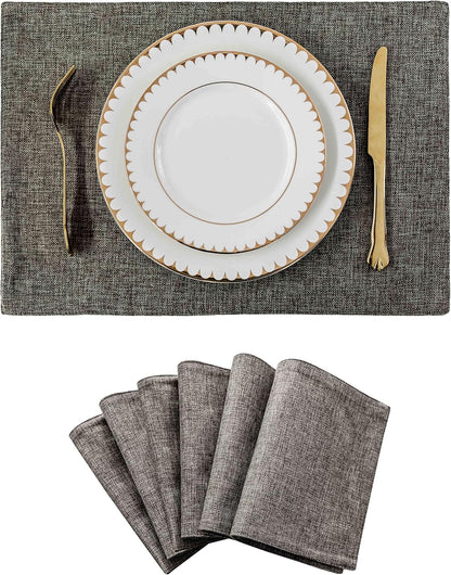 Home Brilliant Cloth Placemats Set of 6 Heat Resistant Dining Table Place Mats Kitchen Table Mats, 13x19 inches, Dark Grey