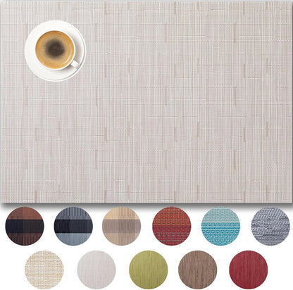 Placemats Set of 12 - Easy Clean Woven Vinyl Placemats for Dining Table, Indoor/Outdoor Place Mats, Washable PVC Table Mats （Pale Beige）
