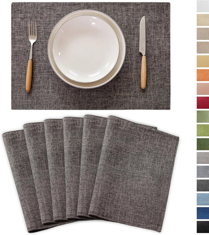 Demetex Placemats Table Mats Set of 6 Heat Resistant Washable Cloth Place Mats for Dining Table Holiday, Dark Grey